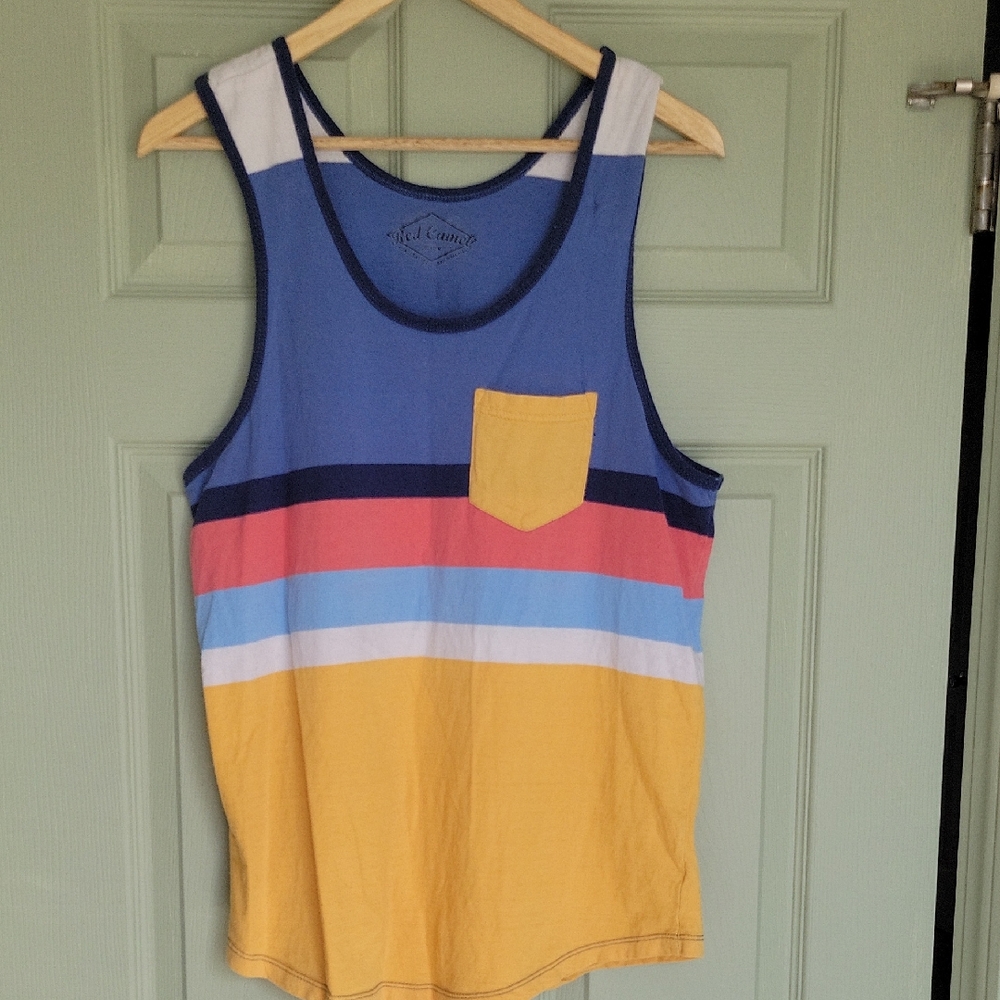 Red Camel Striped Pocket Tank Top Size M